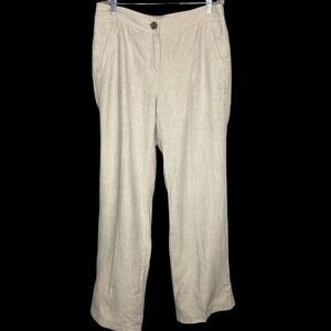 CHICOS Size 0 US 4 100% Linen Pants Ivory‎ Straight Leg Elastic Waistband Beachy
